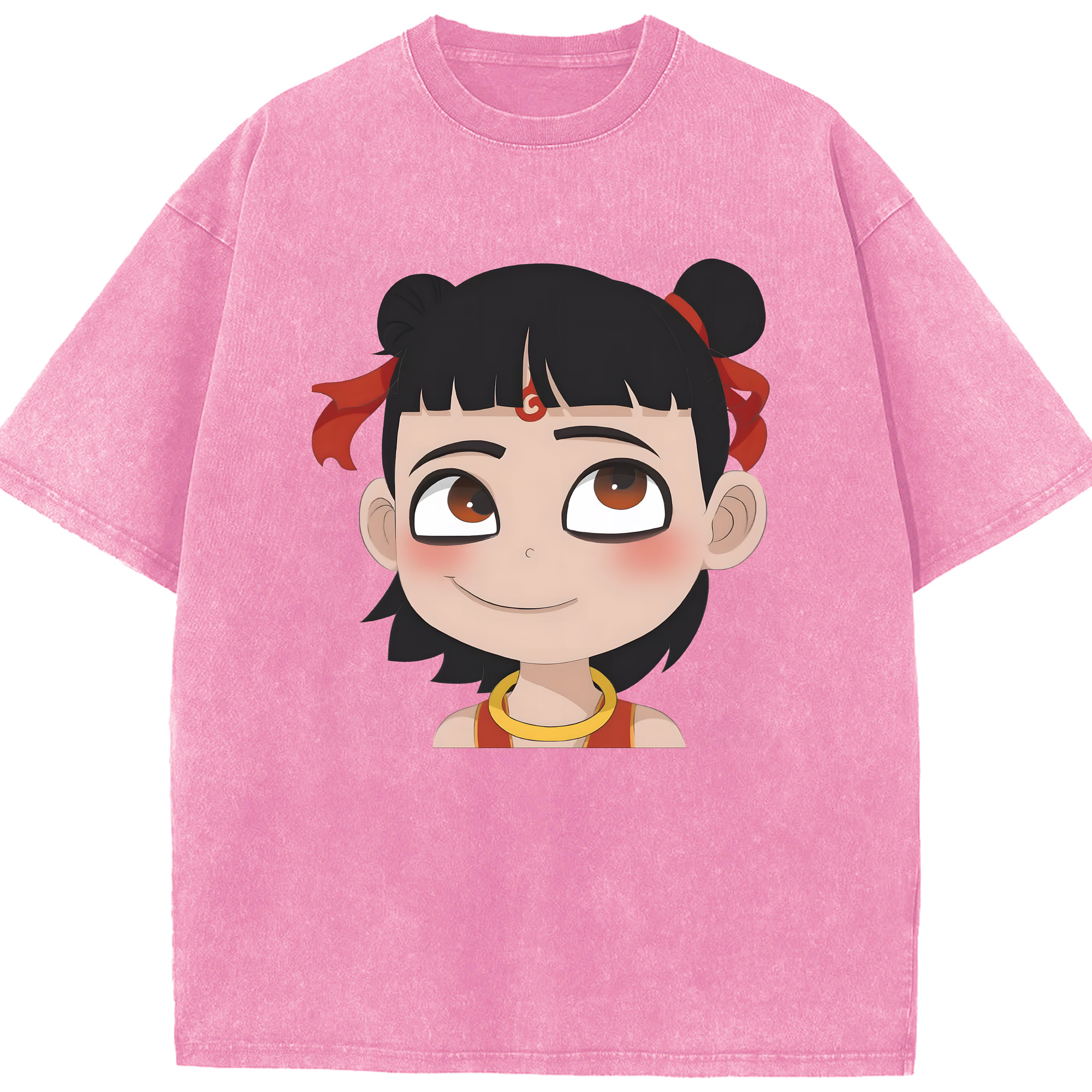 （画像用） Ne Zha 2 ナタ 魔童の大暴れ 綿100% ヴィンテージ風 半袖Tシャツ（フロントプリント）